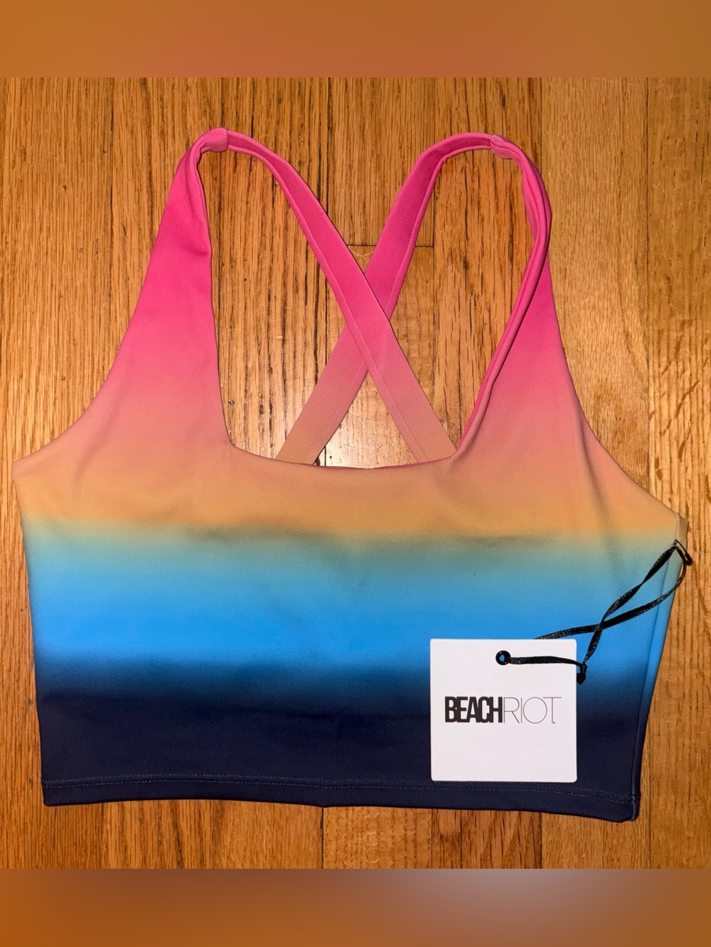 Beach Riot Katya Top S Pink Blue Ombre Sunset Sports Bra Swim NWT